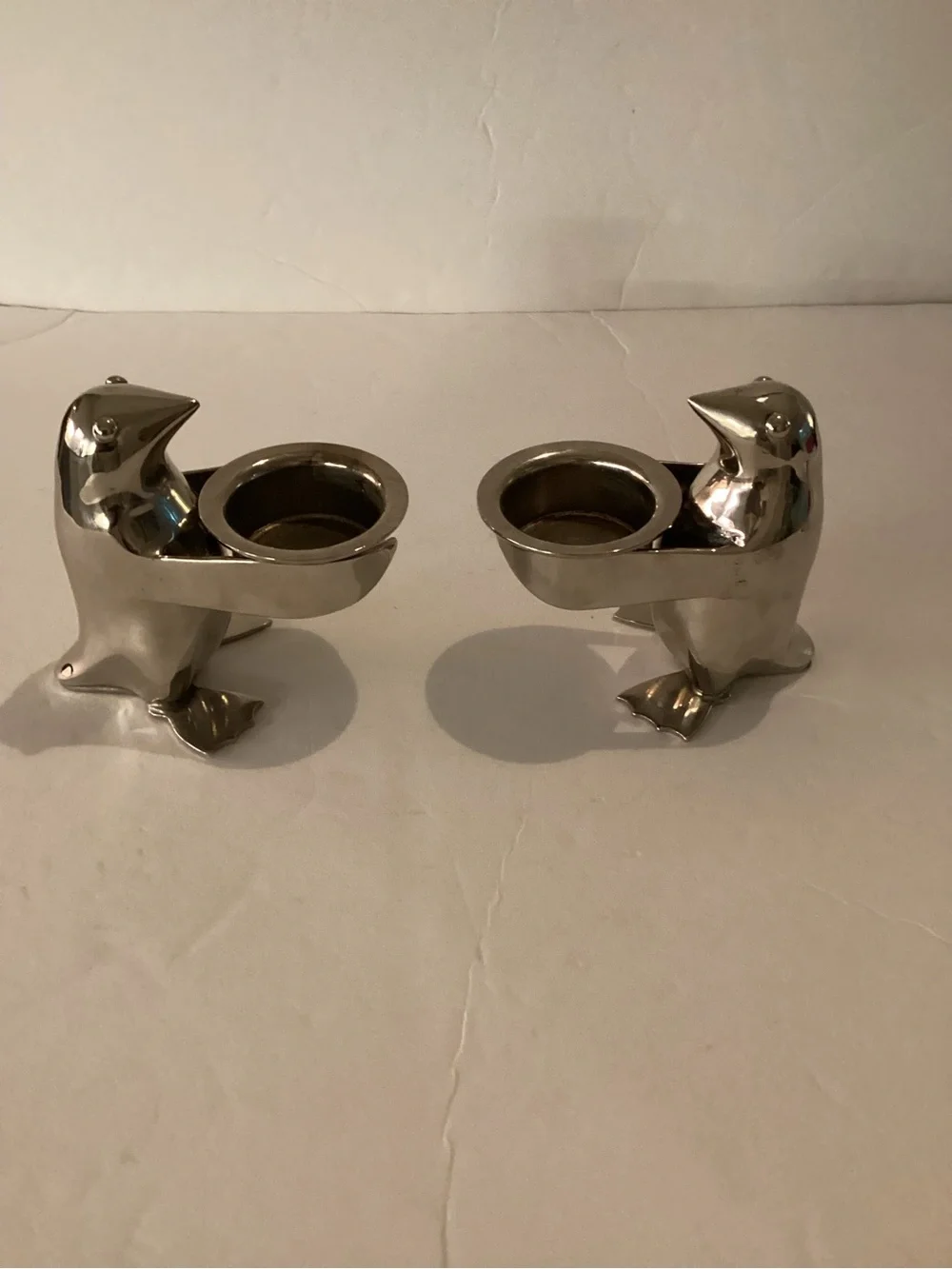 Restoration Hardware Penguin Candle Holders Silverplate Pair Modern Decor
